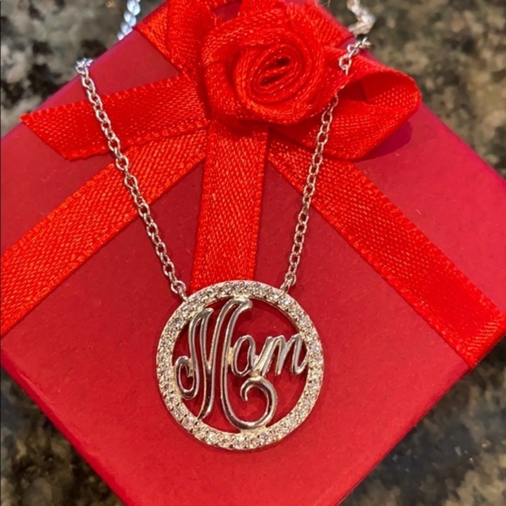 Sterling silver CZ MOM Necklace 16” to 8” inches